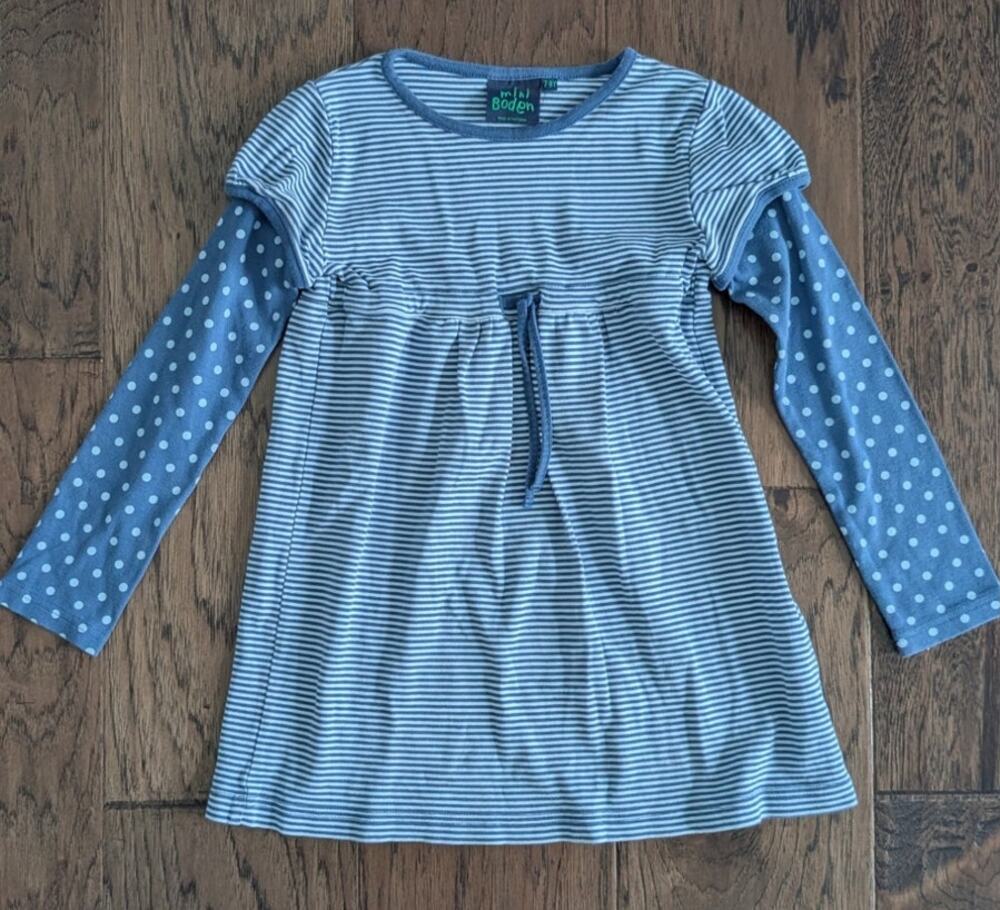 Mini Boden Striped Polka Dot Cotton Dress